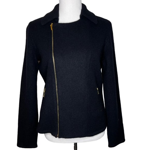 Lauren Ralph Lauren Jackets & Blazers - Lauren Ralph Lauren Black Lambswool Gold Tone Asymmetric Zip Moto Style Jacket L